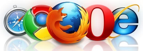 Logos of five web browsers: Safari, Chrome, Firefox, Opera, and Internet Explorer, arranged in a row.