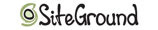SiteGround logo featuring stylized black text and a green circular design on the left.