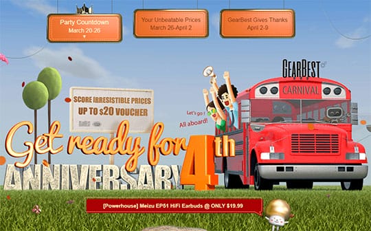 Huge Offers on GearBest 4th Anniversary Celebration – From 20th March To 9th April 2018