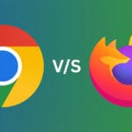 Google Chrome logo on the left, Firefox logo on the right, separated by v/s on a blue-green gradient background.