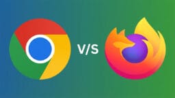 Google Chrome logo on the left, Firefox logo on the right, separated by v/s on a blue-green gradient background.