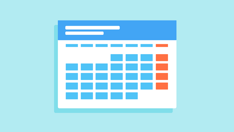 A digital illustration of a simplified calendar interface with rows of squares representing days of the month, with some dates highlighted in orange.