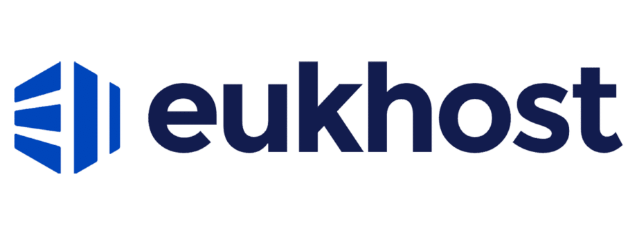 Eukhost logo featuring a blue geometric icon to the left of the company name in bold, dark blue text on a light background.