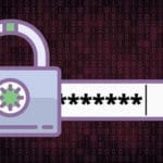 Illustration of a padlock next to a password field filled with asterisks and a green check mark, set against a binary code background.