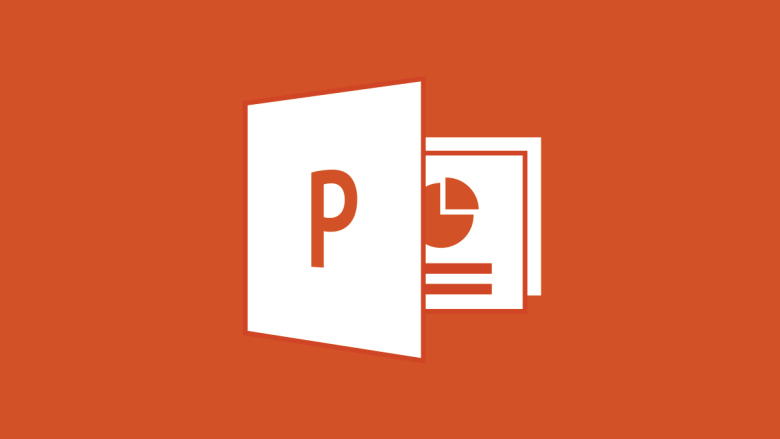 The microsoft powerpoint logo on an orange background.