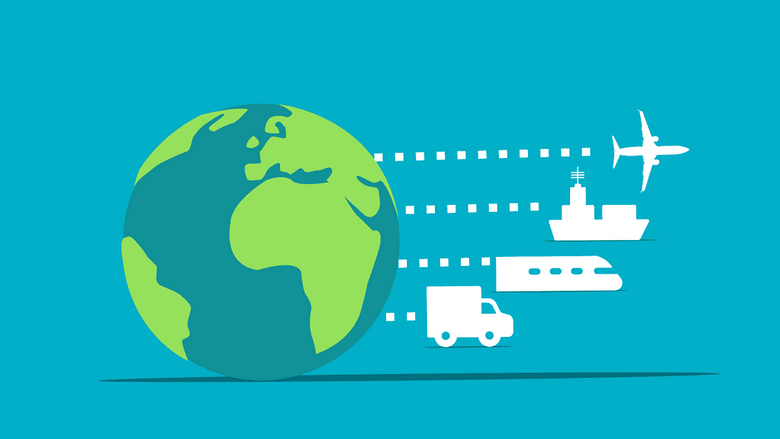 The world is connected by a truck and a plane.