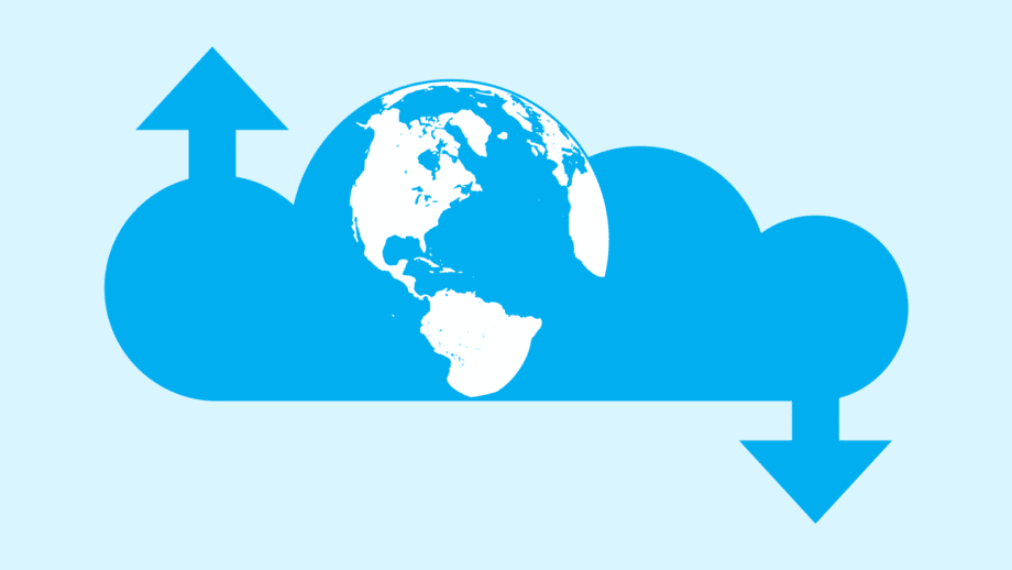 A blue cloud with the Earth in the center, an upward arrow on the left, and a downward arrow on the right.