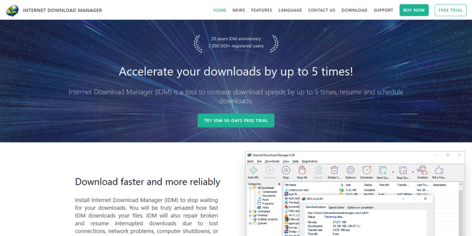 A screenshot of the Internet Download Manager website.
