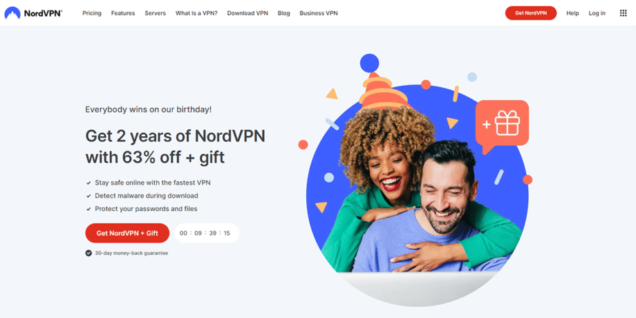 A screenshot of the NordVPN website.