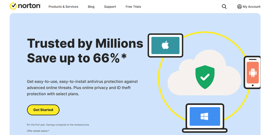 A screenshot of the Norton website.