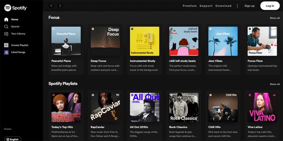 A screenshot of the Spotify website.