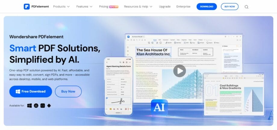 A screenshot of Wondershare PDFelement website.