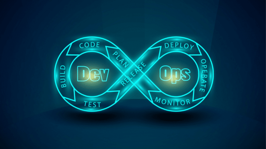 A neon sign with the words DevOps on it.