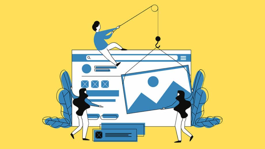 A group of people are hanging a picture on a web page.