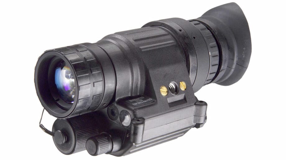 An ATN night vision monocular scope on a white background.