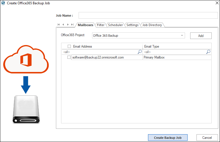 Then, choose the mailbox to export in Outlook PST.