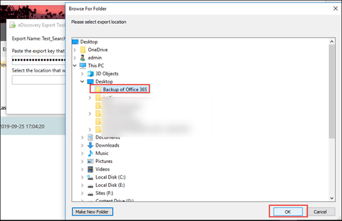 Once the downloading process is completed, paste the key in the eDiscovery Tool. Choose the location where you want to store the resultant PST file in your system.