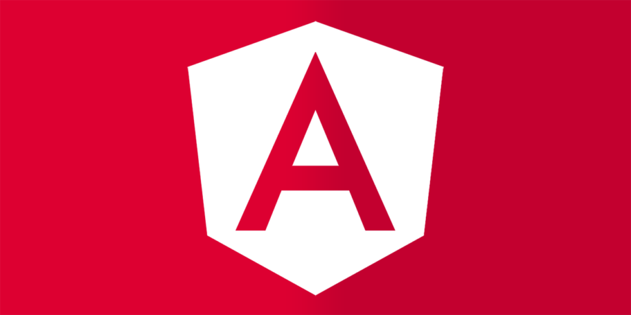 An angular logo on a red background.