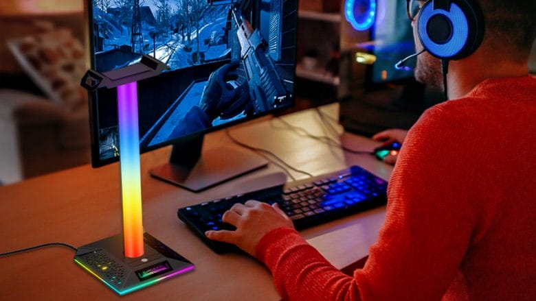 SIMOEFFI RGB Gaming Headphone Stand.