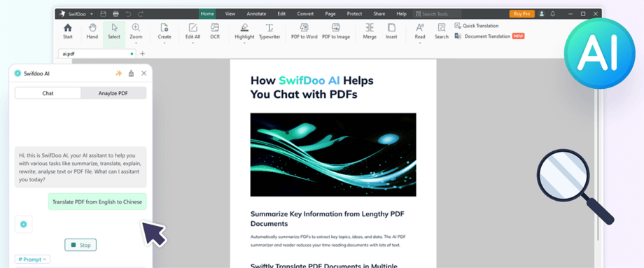 SwifDoo AI: start the intelligent pdf analysis.