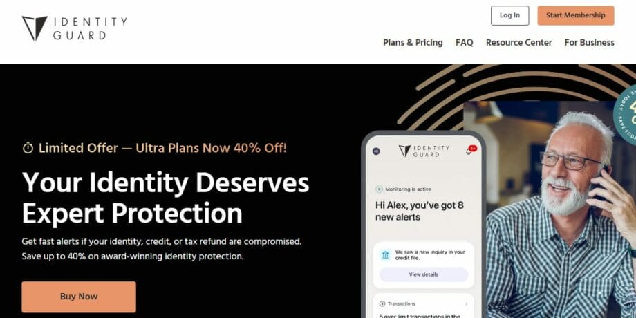 A screenshot of the Identity Guard website.