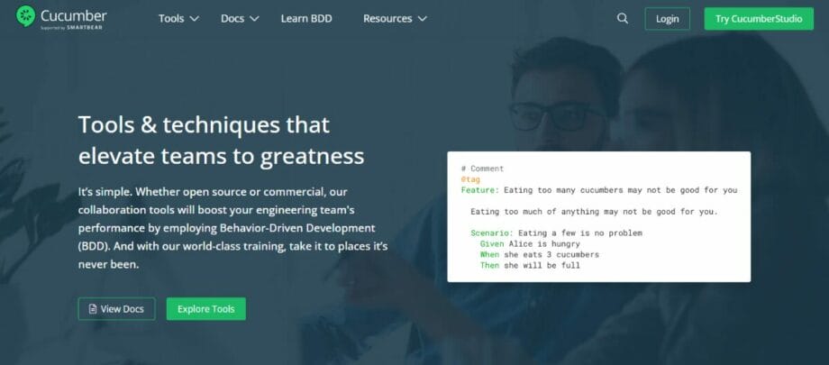 A screenshot of the Cucumber website.