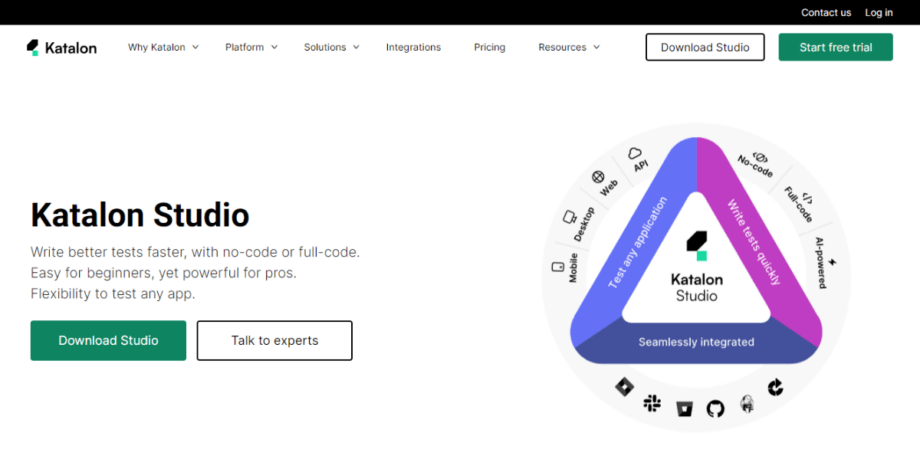 A screenshot of the Katalon Studio website.