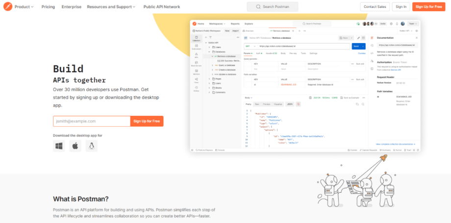 A screenshot of the Postman website.