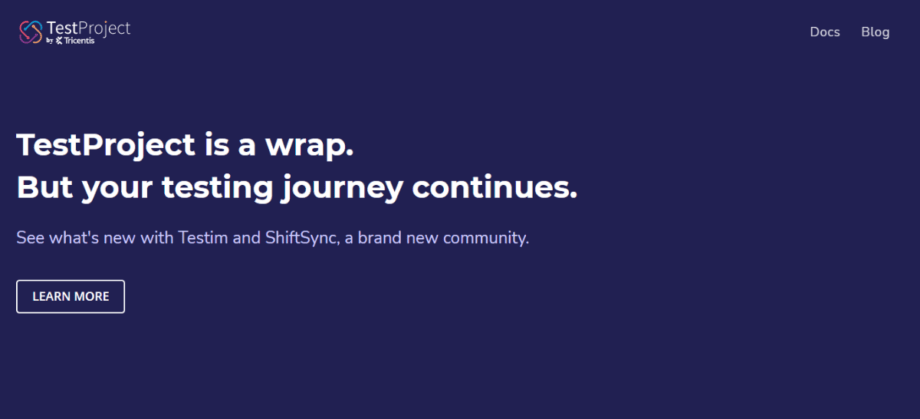 A screenshot of the TestProject website.