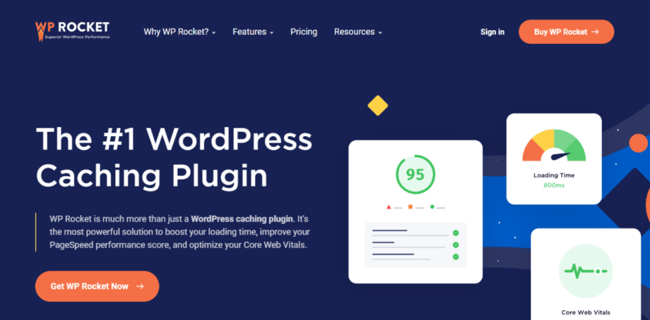 A screenshot of the WP Rocket website.