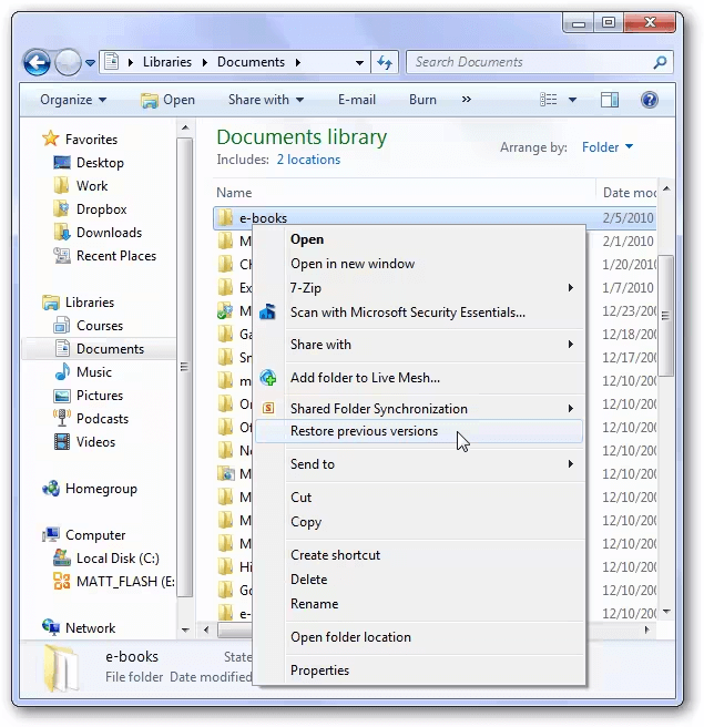 Check Previous Versions to Recover Files from USB.