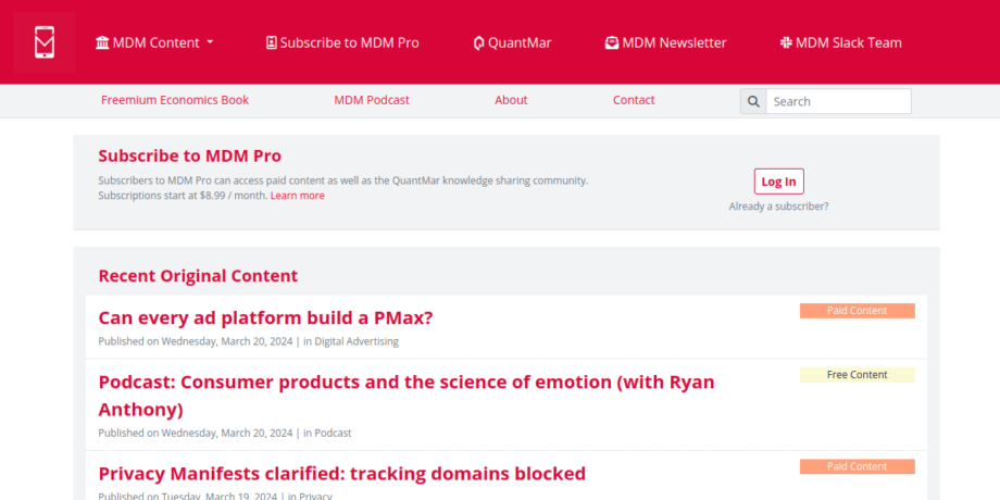 A screenshot from the Mobile Dev Memo website.