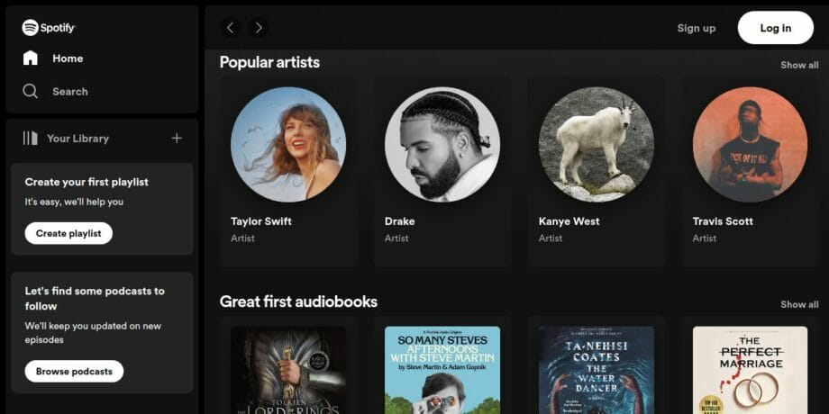 A screenshot of the Spotify website.