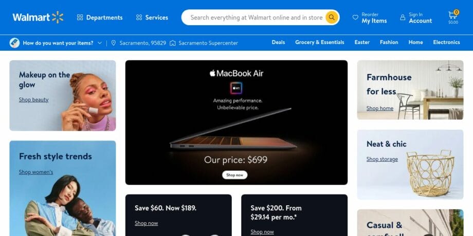 A screenshot of the Walmart website.