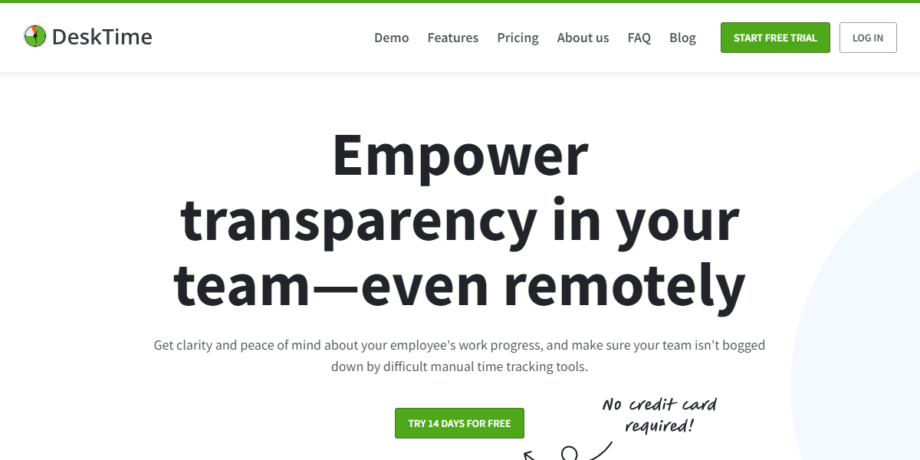 A screenshot from the DeskTime website.