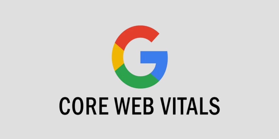 Google Core Web Vitals logo featuring the Google "G" logo above the text "Core Web Vitals" on a plain grey background.