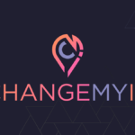 Logo for ChangeMyIP featuring a stylized location pin with a C and M, and the text CHANGEMYIP in gradient colors on a dark background with geometric lines.