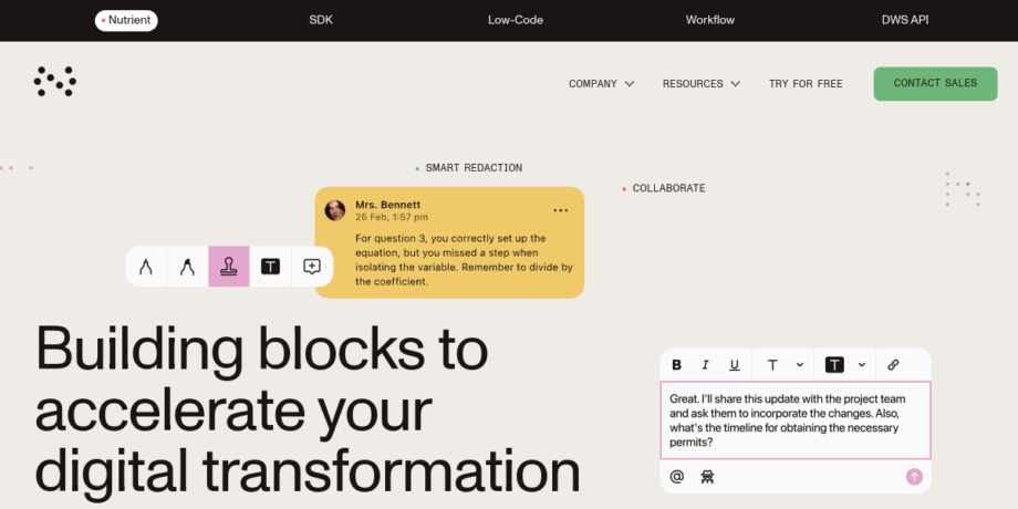 A screenshot of Nutrient.io website.