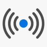 Icon of a blue circle with concentric gray curved lines on both sides, resembling a wireless signal symbol.