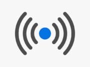 Icon of a blue circle with concentric gray curved lines on both sides, resembling a wireless signal symbol.