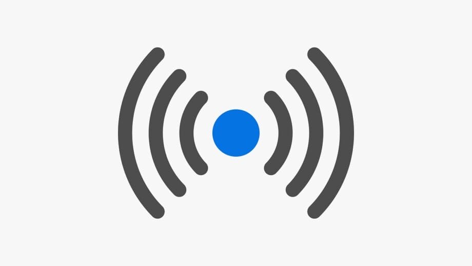 Icon of a blue circle with concentric gray curved lines on both sides, resembling a wireless signal symbol.