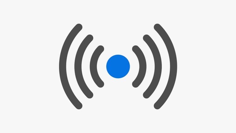 Icon of a blue circle with concentric gray curved lines on both sides, resembling a wireless signal symbol.