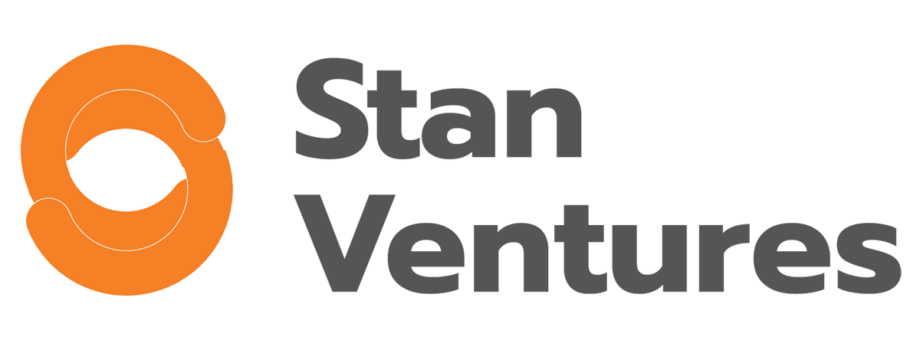 Orange circular logo with a stylized eye, next to the words "Stan Ventures" in gray.