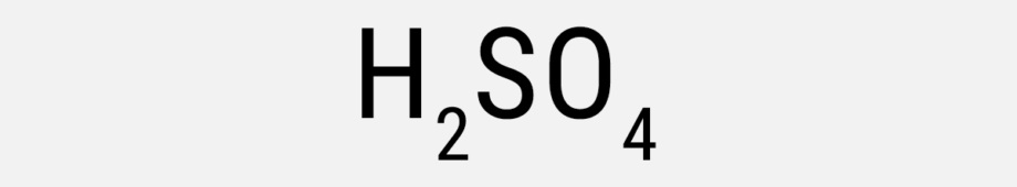 The subscript image shows the chemical formula for sulfuric acid, H₂SO₄, in bold black letters on a light gray background.