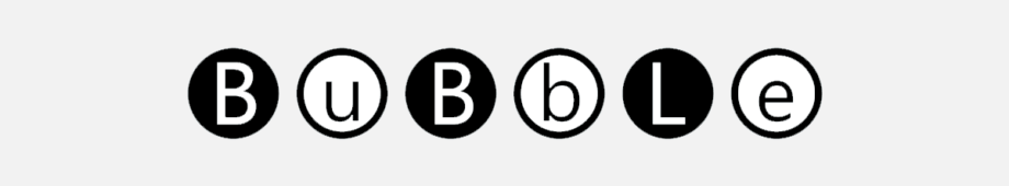 The word Bubble is displayed with each letter inside a black circular background, in a mix of uppercase and lowercase styling.