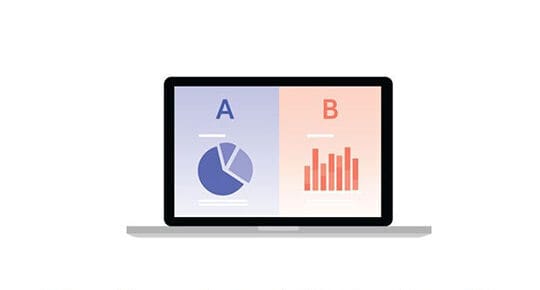 Laptop displaying A/B testing charts, with HubSpot and Kissmetrics logos above. Text below reads: The Complete A/B Testing Kit.