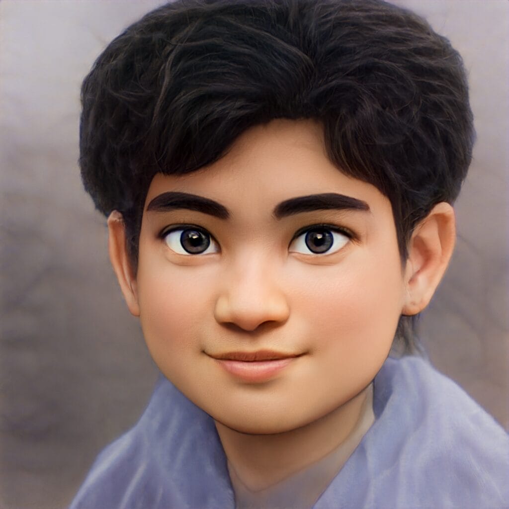 Souvik Banerjee A digital illustration of Souvik Banerjee with short dark hair, large brown eyes, and a gentle smile, wearing a light-colored shirt.