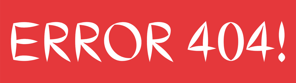 White text on a red background reads ERROR 404 in a stylized font.