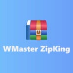 A colorful archive file icon above the text WMaster ZipKing on a blue gradient background.