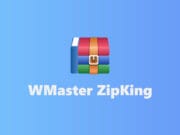 A colorful archive file icon above the text WMaster ZipKing on a blue gradient background.